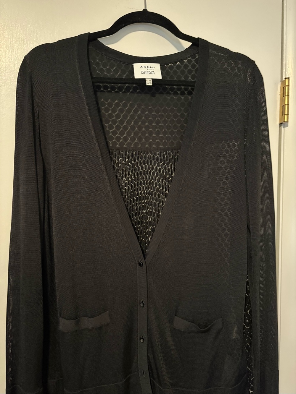 AKRIS PUNTO Bergdorf Goodman Black Sheer Pleated Cardigan Top US 12